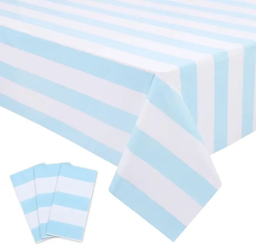Miniatura 34 de Kesfey - Paquete de 3 manteles de plástico desechables, 54 x 108 pulgadas, diseño horizontal a rayas azul y blanco, náutico, impermeable, Rayas