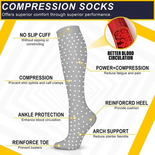 Miniatura 4 de Calcetines de compresión para mujeres y hombres (6 pares) 15-20 mmHg son para atletismo, correr, montar, viajar, enfermería médica, mejor apoyo