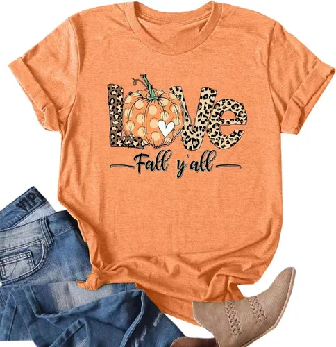 Miniatura 20 de Woffccrd - Camisetas divertidas con estampado de calabaza y leopardo para mujer, camisetas gráficas de manga corta de Halloween para mujer