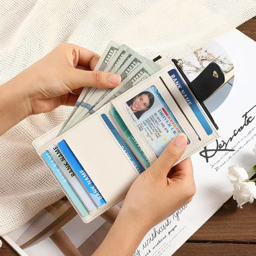 Miniatura 2 de GAEKEAO - Billetera pequeña para mujer con bloqueo RFID, delgada, de dos pliegues, de cuero floral, tarjetero con bolsillo con cremallera y ventana