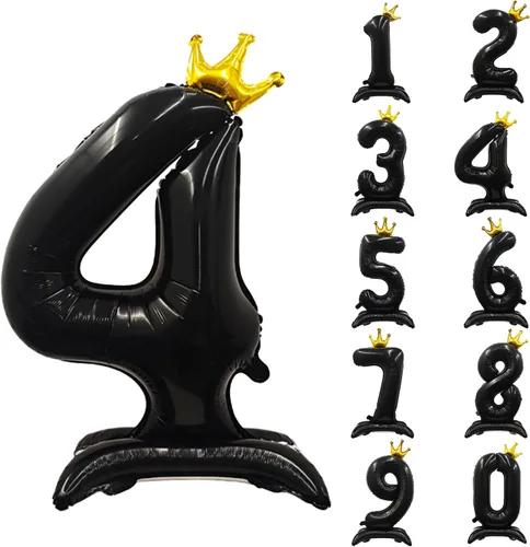 Miniatura 42 de Globos de aluminio grandes con corona negra número 0 para niños y niñas, cumpleaños, boda, aniversario, fiesta, baby shower, suministros 0