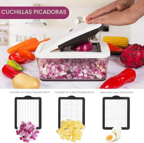 Miniatura 3 de RüK Picador de verduras, picador cortador de verduras extra grande, picador de alimentos profesional multifuncional 10 en 1, 6 cuchillas, 4