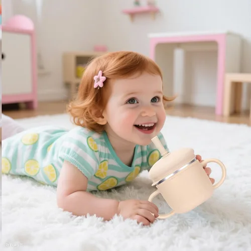 Miniatura 6 de BUSOHA Vasos para sorber de acero inoxidable, 3 en 1 de silicona para niños pequeños, vaso de paja para bebés con cepillo para niños con tapa