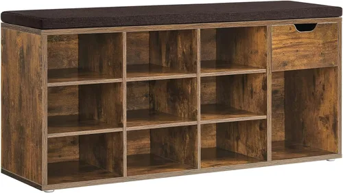 Miniatura 7 de VASAGLE Custos Collection - Banco de almacenamiento, banco de entrada con cojín, cajón y compartimentos abiertos, banco con almacenamiento, sala