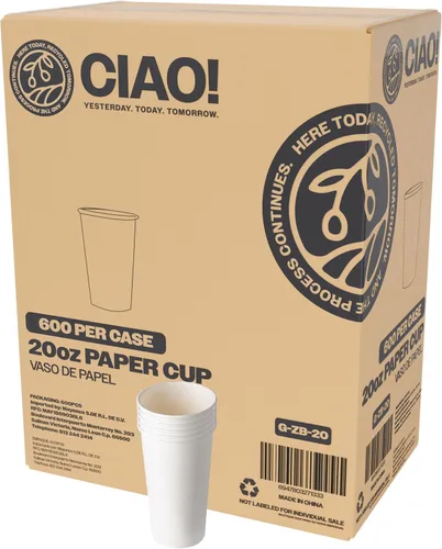CIAO! Vaso caliente de papel blanco de 20 onzas, desechable, 3.543 in de diámetro, 600 unidades