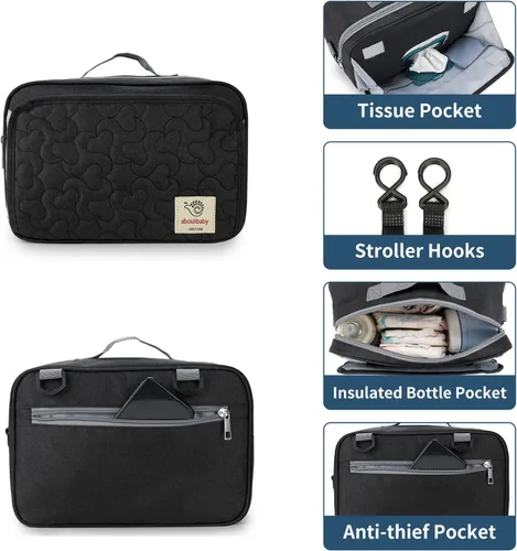 Miniatura 2 de TRENDPLAY Pequeña bolsa de pañales, organizador de cochecito pequeño con bolsillos para toallitas, consola para padres con correas de cochecito