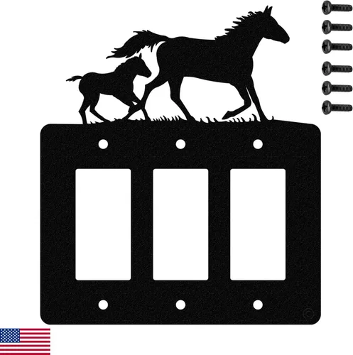 Miniatura 11 de Mare & Foal - Placa de pared para interruptor de luz de palanca (palanca simple, negro) - Fabricado en Estados Unidos