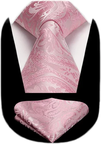 Miniatura 23 de HISDERN Corbatas para hombre, corbata de cachemira y bolsillo cuadrado tejido clásico floral para hombre, corbata de fiesta de boda