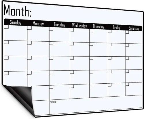 Pizarra magnética con calendario mensual de borrado en seco, planificador de lista de comestibles de 16 x 12 pulgadas, calendario magnético para