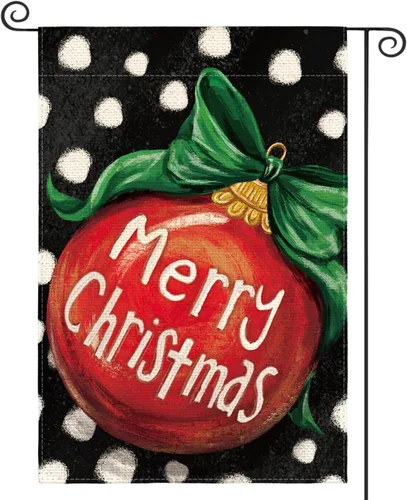 AVOIN colorlife Bandera de jardín de Navidad con lunares Believe de 12 x 18 pulgadas de doble cara, ornamento de bolas decorativa de invierno para
