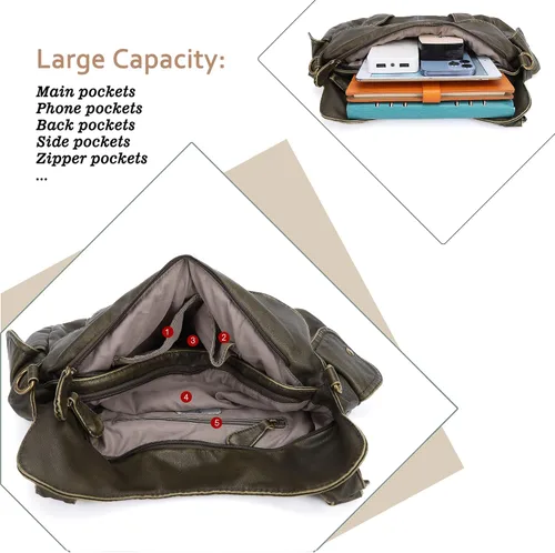 Miniatura 159 de Angel Barcelo - Bolsa de hombro amplia para mujer, diseño Hobo, cuero lavado