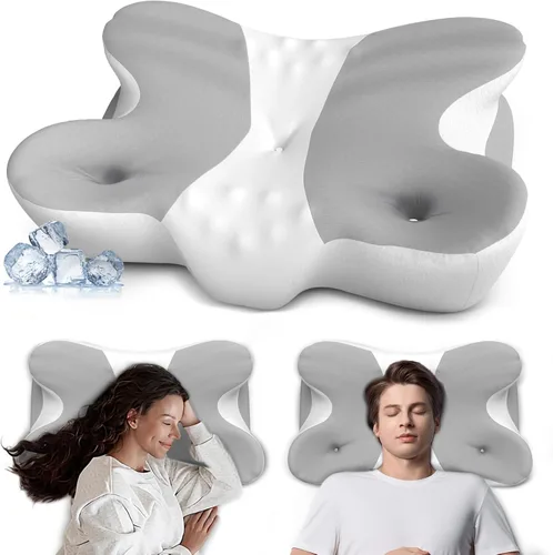 Miniatura 11 de Almohada de espuma viscoelástica cervical para alivio del dolor de cuello - Almohada ergonómica con contorno para dormir de lado, espalda y Azul