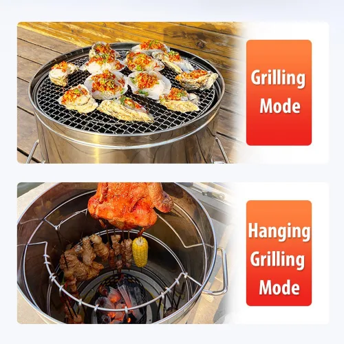 Miniatura 2 de DYRABREST Parrilla de carbón de acero inoxidable grande portátil con barril, parrilla de barbacoa con pinchos, diseño de separación de aceite