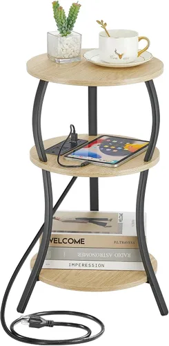 Miniatura 10 de Mesa auxiliar redonda pequeña vintage, mesa auxiliar circular de 3 niveles con cintura delgada con estante de almacenamiento, mesa auxiliar compacta