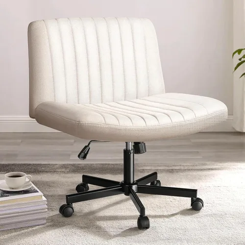 Miniatura 8 de PUKAMI Silla de Oficina con Patas Cruzadas, Silla de Escritorio de Oficina sin Brazos sin Ruedas, Cuero PU Tocador Giratorio Moderno, Asiento Ancho