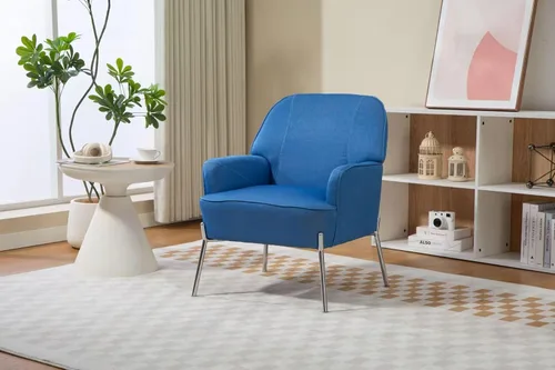 Miniatura 2 de Cómoda silla decorativa de terciopelo con patas de metal glamorosas para comedor, dormitorio, sala de estar, belleza (azul vaquero)