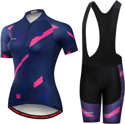 Miniatura 53 de Camiseta de ciclismo para mujer + pantalones cortos acolchados de manga corta para ciclismo, ropa de bicicleta