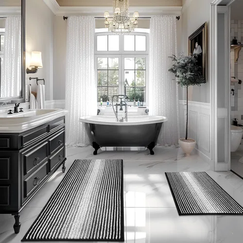 Miniatura 51 de BSICPRO Juegos de Alfombras y Tapetes para Baño, Juego de Alfombra de Baño de Felpilla Gruesa Absorbente de 2 Piezas Antideslizante, Tapetes Suaves