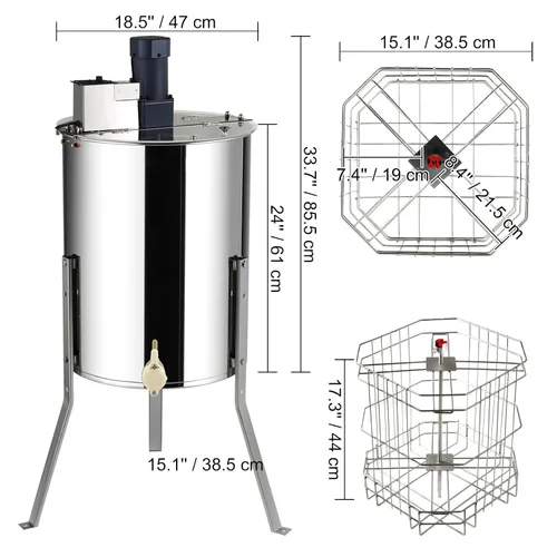 Miniatura 8 de Happybuy Extractor eléctrico de miel, 4/8 marcos giratorios de acero inoxidable para apicultura, soporte ajustable en altura, centrífuga de tambor