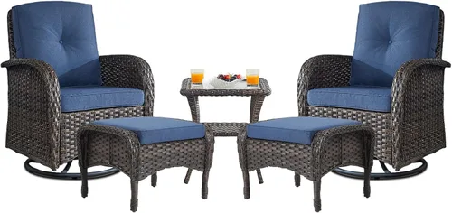 Miniatura 81 de Belord Sillas de Mimbre Giratorias Mecedoras para Patio - Juego de 2 Sillas Mecedoras Giratorias para Exteriores con Mesa Auxiliar de Ratán, Silla