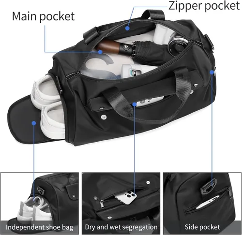 Miniatura 3 de reeyee Bolsa de gimnasio pequeña, bolsa de lona impermeable negra para hombres, bolsa de entrenamiento Cordura con funda de carretilla, bolsa