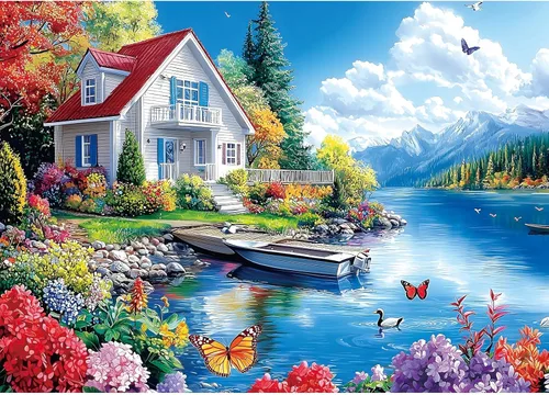 Miniatura 12 de Rompecabezas para adultos de 1000 piezas, rompecabezas de casa victoriana al atardecer para decoración familiar, juego de fiesta, tamaño terminado
