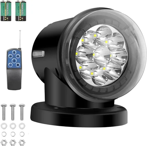 Luz de búsqueda LED con control remoto para barco, foco marino de 60 W, 6000 lm, rotación de 360°, 6000 K, auto-reset, para caza y búsqueda, negra,