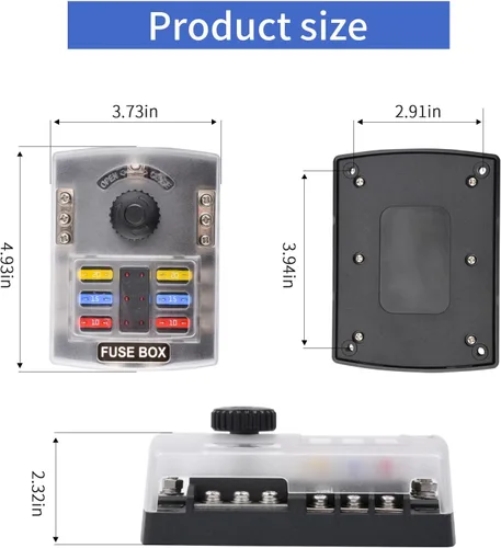 Miniatura 2 de Bloque de fusibles de 6 vías de 12 V con indicador LED, 300/45 A con cubierta antipolvo, terminal positivo individual de 6 vías y portafusibles