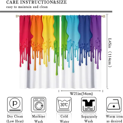 Miniatura 2 de Cortinas opacas abstractas de arco iris, pintura de color arcoíris con gotas, diseño gráfico creativo con bolsillo para barra, para sala de estar