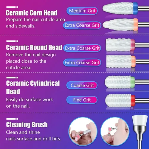 Miniatura 3 de Juego de brocas para uñas con estuche de almacenamiento: 30 piezas de 3/32 pulgadas de carburo de diamante y cerámica, kit profesional de salón