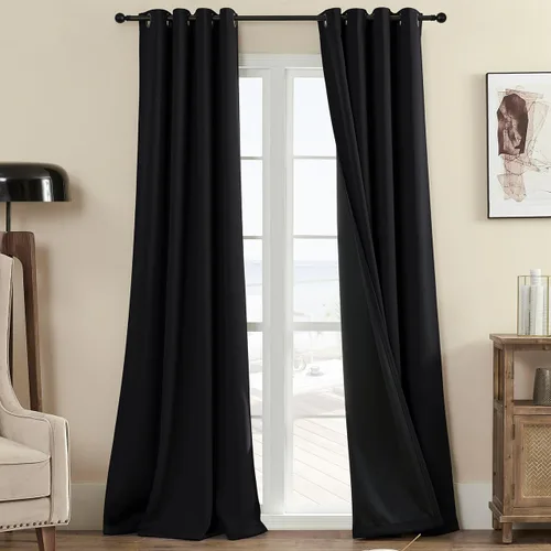 Miniatura 75 de Rutterllow - Cortinas 100% opacas, paneles de cortina con ojales, aislamiento térmico y bloqueo de luz para habitación y sala de estar