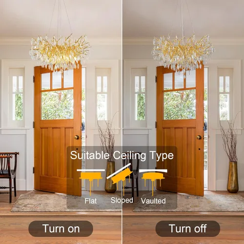 Miniatura 6 de Candelabro de cristal para comedor, lámpara moderna de 24 pulgadas para sala de estar, candelabros de rama de árbol dorado con 8 luces, lámpara
