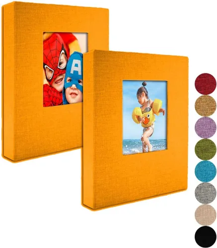 Miniatura 11 de GPIRAL Álbum de fotos pequeño de 4 x 6 pulgadas, páginas transparentes, cubierta de lino con ventana frontal, paquete de 2, cada álbum con capacidad