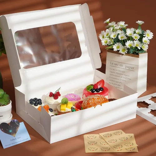 Miniatura 5 de Yeplan 5 Paquetes de Cajas para Cupcakes de 12 Unidades, Portadores de Cupcakes Blancos con Ventana, 13.4x9.8x4 Pulgadas Cajas para Galletas