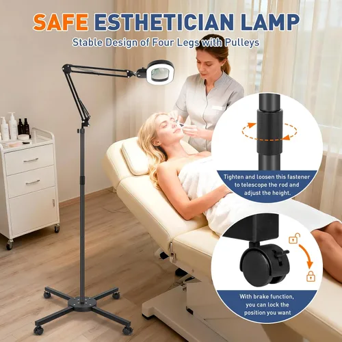 Miniatura 5 de KIRKAS Lupa de piso grande 12X con luz y soporte, color infinito regulable 2 en 1 lámpara de lupa iluminada para trabajo cercano, lectura