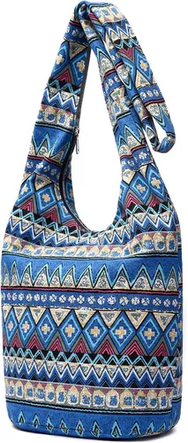 Miniatura 68 de Bolsa de hombro para mujer, de lona en estilo hippie/bohemio para llevar cruzada al hombro, disponible en diferentes colores y estampados