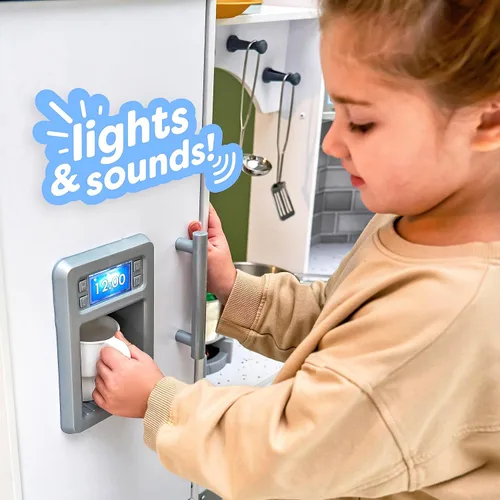 Miniatura 4 de KidKraft Ultimate - Cocina de madera de esquina con luces y sonidos, teléfono de juego y cortinas, blanco