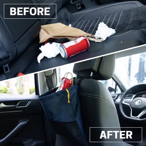 Miniatura 6 de GNEGNI 2 botes de basura para automóvil, bolsa de basura colgante para automóvil con forro impermeable a prueba de fugas Azul