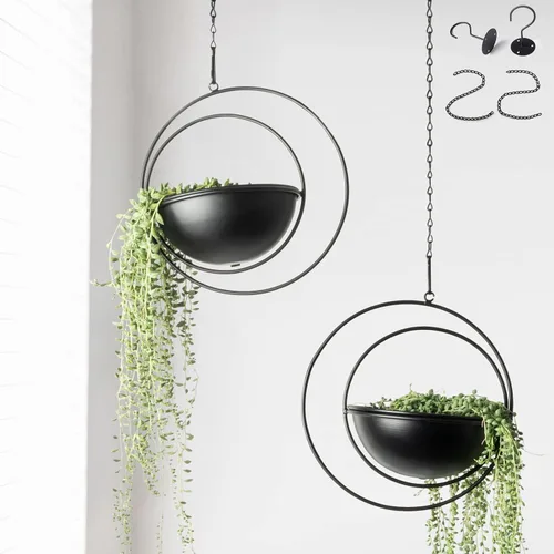 Miniatura 8 de Hajia 1 paquete de soporte colgante en forma de luna con maceta desmontable de 8 pulgadas, colgador de metal negro para interiores y exteriores