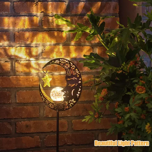 Miniatura 4 de Hapjoy - Luces solares para exteriores, decoración con forma de luna, linterna para patio, césped o camino, decoraciones con globo de cristal Bronce