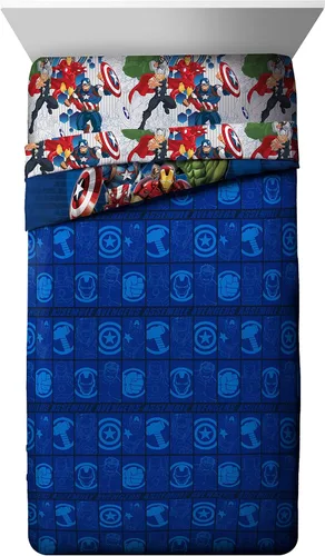 Miniatura 3 de Marvel Avengers Blue Circle - Juego de ropa de cama individual de 4 piezas, incluye edredón reversible y juego de sábanas, poliéster súper suave