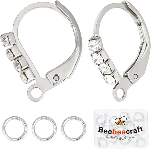 Miniatura 12 de Beebeecraft 1 caja de 14 ganchos de circonita cúbica chapados en oro de 18 quilates, aretes de aro de clip francés con lazo para hacer aretes