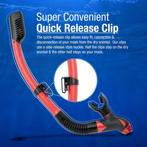 Miniatura 5 de Kraken Aquatics Snorkel seco Equipo de esnórquel profesional de calidad con válvula superior seca, cómoda boquilla de silicona y válvula de purga