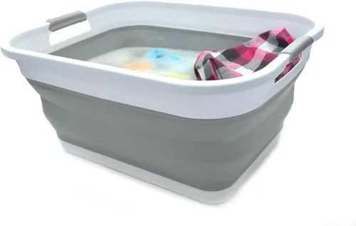 Miniatura 6 de SAMMART Cesta de Lavandería de Plástico Plegable de 41L (10.8 galones) - Contenedor/Organizador de Almacenamiento Emergente Plegable - Tina de Gris