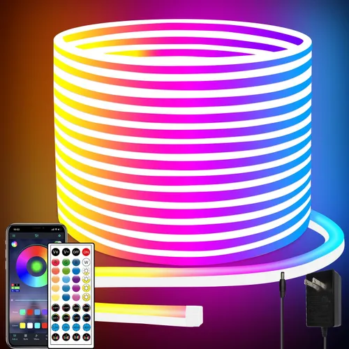Miniatura 12 de Cuerda de luces LED de neón de 16.4 pies con aplicación o control remoto, luces LED flexibles, múltiples modos, luces de neón RGB para exteriores