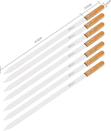 Miniatura 2 de Goutime Kabob - Brochetas de 23 pulgadas de largo, 1 pulgada de ancho de acero inoxidable para asar a la parrilla con mango de madera para hacer