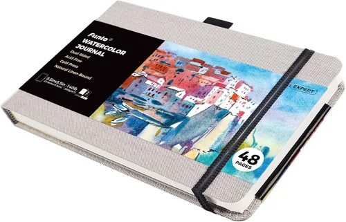 Cuaderno de acuarela Funto, 8.5x5.5, 48 páginas, prensado en frío, bolsillo de papel interior y banda elástica, suministros de arte para medios