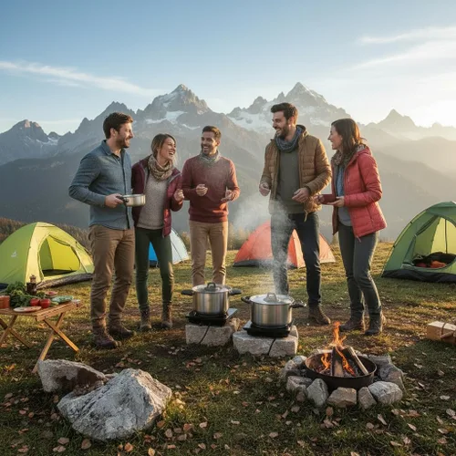 Miniatura 3 de Juego de utensilios de cocina de acero inoxidable para acampar, sartén con mango desmontable, ollas anidables para mochileros, campamento y cocina