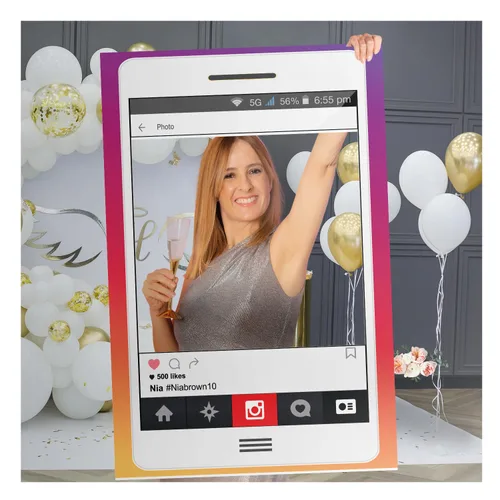 Personalizar el teléfono celular Social Media Frame Photo Stand Prop - tamaños 36x24, 48x36; Fiesta personalizada Social Banner Decoración para el