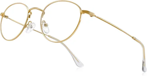 Lentes de lectura redondos de metal pequeños para mujeres y hombres, clásicos, vintage, retro, bloqueo de luz azul, lectores de computadora Dorado